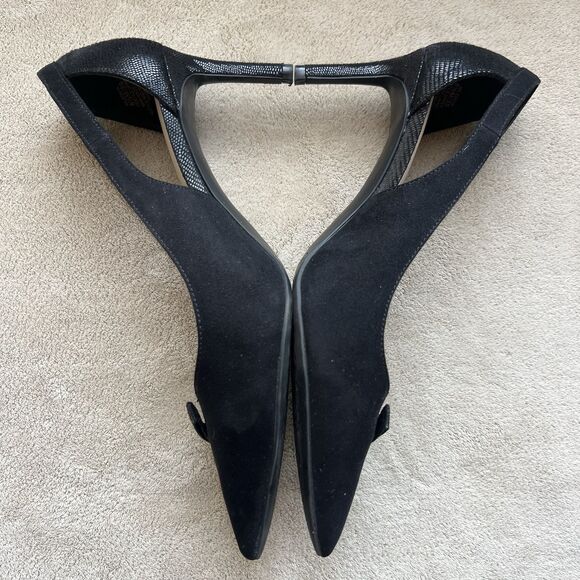 Kelly & Katie Zonya Black Faux Suede Textile Heels Pumps Women US 8.5 EU 39 Bow - Picture 5 of 16